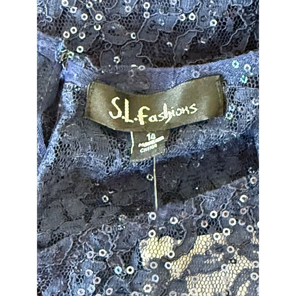 SL Fashions Navy Embellished Lace A-Line Dress 14 NWT - Picture 8 of 9